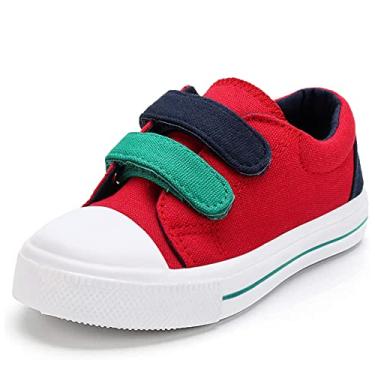 Imagem de K KomForme Tênis de lona infantil para meninos e meninas com desenho animado duplo gancho e laços, Vermelho, 9 Toddler