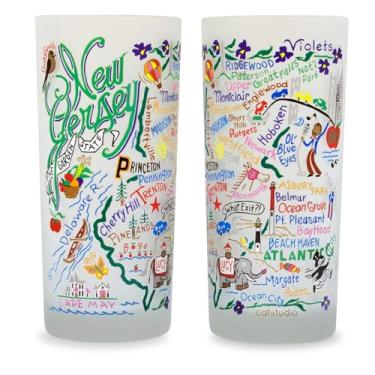 Imagem de Catstudio Copos de bebida, copo de vidro fosco New Jersey para cozinha, bar, copo de bebida diário ou copo de coquetel, copo de vidro seguro para lava-louças de 425 g para amantes de Nova Jersey,