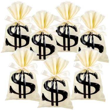 Imagem de HLARTNET 160 unidades de sacos de guloseimas para dinheiro, lembrancinhas de festa de símbolo de dólar, sacos de celofane, sacos de festa com fita bege