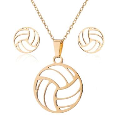 Imagem de Colar com pingente de voleibol de aço inoxidável oco banhado a ouro para colar esportivo fofo geométrico esportivo colar para meninas e meninos, Zinco, Sem Pedra Preciosa
