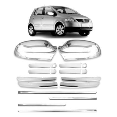 Imagem de Kit Apliques Cromados Maçanetas laterais + Aplique de retrovisores + Grade + frisos laterais Fox 2003 2004 2005 2006 2007