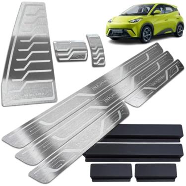 Imagem de Soleiras Aço Inox Dolphin Mini com Pedaleiras e Vinil Adesivo Protetor. (Prata - Soleiras Inox Escovado)