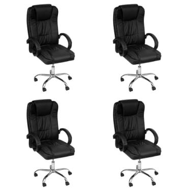 Imagem de Loft7 Home Decor, Kit 4 Cadeiras de Escritório Giratória Monaco Presidente, Preto