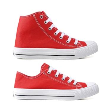 Imagem de Dois Pares De Tenis Feminino Casual CM Star Moda Leve Botinha Preta Branca ou Vermelha e Tenis Branco Preto ou Vermelho (Botinha Vermelha Tenis Vermelho, BR, Adulto, Faixa Numérico, 39, 40)
