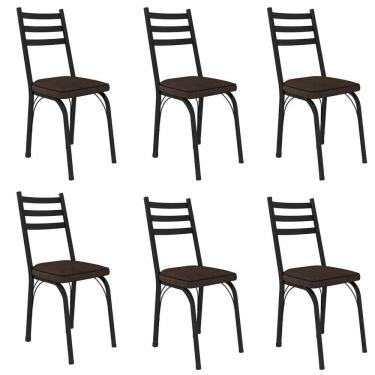 Imagem de Kit 6 Cadeiras Para Cozinha Tubular D-13 Nara De Aço Preto-imbuia