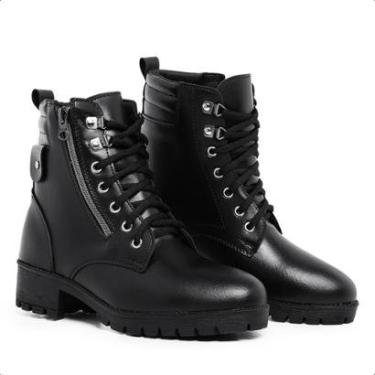 Imagem de Botinha Casual Coturno Feminino Bota Cano Curto Preta Zíper Salto Baixo Moderna Confortável-Feminino