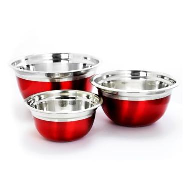 Imagem de Conjunto de Tigelas Rosamond Oster Tipo Bowl em Aço Inox Vermelho Metalizado 3 peças