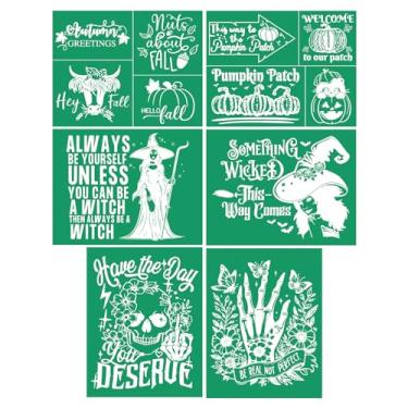Imagem de DGAGA 6 peças de estênceis de tela de seda de outono, reutilizáveis, autoadesivos de malha de giz, transferências de serigrafia de outono para pintura em madeira, artesanato, kit iniciante de