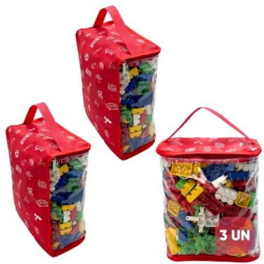 Imagem de Kit 3 Organizadores Brinquedos Criança Infantil Educativo Didático Blocos de Montar Carrinhos Boneca - M (Vermelho)