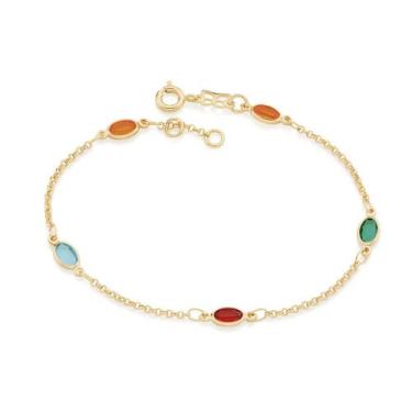 Imagem de Pulseira banhado ouro 3x 24k 18k e 22k feminina colorida pedra elo por