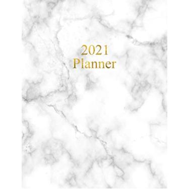 Imagem de 2021 Planner Weekly and Monthly: Diary from January 2021 to December 2021 - Organizer with To do list, Notes, Calendar and Month's Focus - Fashion ... with White Marble and Gold lettering effect