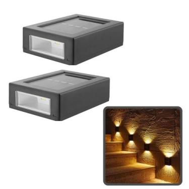 Imagem de Kit 2 Mini Arandelas Slim Led Solar IP65 De Sobrepor Com Luz Branco Qu