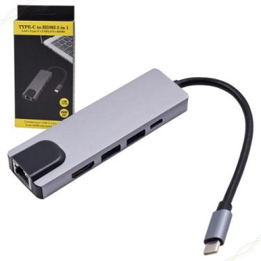 Imagem de Adaptador Multifuncional HUB HDMI USB 3.0 Tipo-C Ethernet RJ45 PC Celu