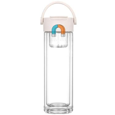Imagem de Xícara de chá com infusor magnético Garrafas de chá com infusor de chá quente e frio Garrafa de infusor de chá de vidro borossilicato de parede dupla portátil para chá de folhas soltas 300mL