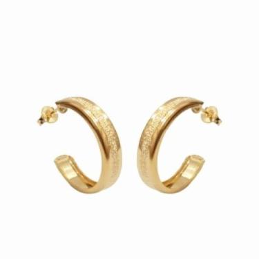 Imagem de Brinco Argola Chapada com Detalhes Lisa e Fosca Folheado Ouro 18k Anti