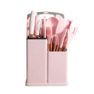 Imagem de Kit Completo Jogo Utensílios de Cozinha Luxo 19 Peças Com Tábua em Sil