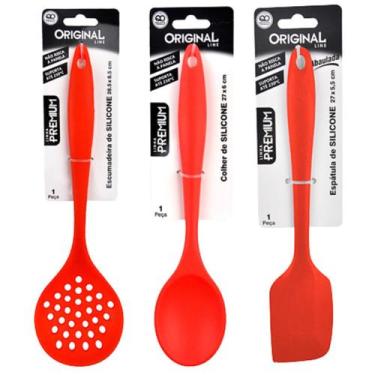 Imagem de Cozinha mesa silicone colher espatula escumadeira vermelha - O LINE