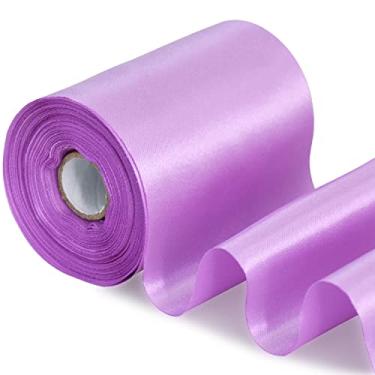 Imagem de TONIFUL 10 cm x 22 Yds Wide Violeta Luz Roxo Fita de Cetim Tecido Sólido Fita Grande para Cerimônia de Corte, Kit Grande Abertura de Cadeira, Faixa de Cabelo, Carro, Costura, Artesanato, Embrulho de Presente Decoração de Casamento