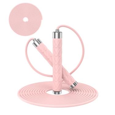 Imagem de Corda de pular para fitness, corda de pular AUMCDIK Speed para mulheres e homens, corda de pular ajustável com liga e alça de silicone para treino, boxe, exercícios aeróbicos (rosa)