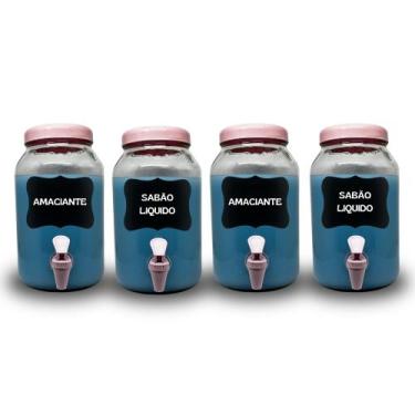 Imagem de Kit lavanderia 4 potes com torneira  sabão liquido, amaciante ou outro