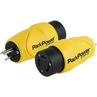 Imagem de ParkPower Marinco 15 Amp, 125 V lâmina reta macho plugue para 30 Amp, 125 V, adaptador de trava fêmea de uma peça