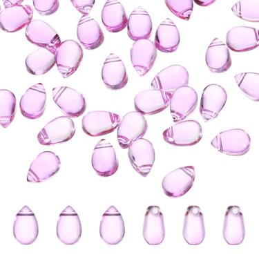 Imagem de PATIKIL Grânulos de gota de vidro tcheco, 50 peças de contas de semente de vidro transparente perfuradas na parte superior contas de gota de chuva de cristal, roxo, 6 x 9 mm