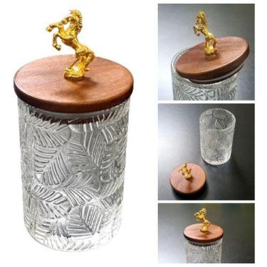 Imagem de Bomboniere Potiche Vidro Baleiro Tampa Madeira 13x9 - Imports, Incolor