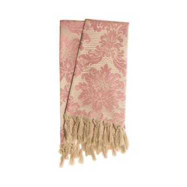 Imagem de Manta para sofá em Tecido Jacquard Rosa Envelhecido e Dourado Medalhão