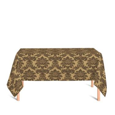Imagem de Toalha de Mesa Retangular em Tecido Jacquard Preto e Dourado Medalhão 