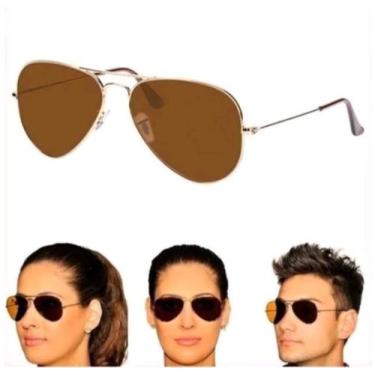 Imagem de Óculos De Sol Aviador 3025 3026 Feminino Masculino Dourado Marrom B15 