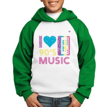 Imagem de Moletom Infantil I love 90's music - Foca na Moda, Branco, Verde, 14