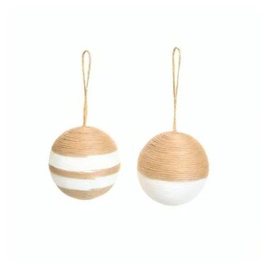 Imagem de Bolas de Natal Papel Torcido - Branco/Bege - 10cm - 4 unidades - Cromu