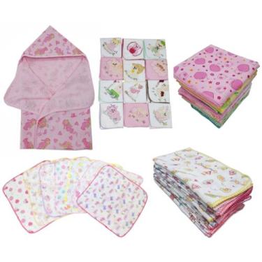 Imagem de Kit 10 Fraldas + 2 Cueiros + 2 Toalhas Banho Capuz + Presente - Dugu, 