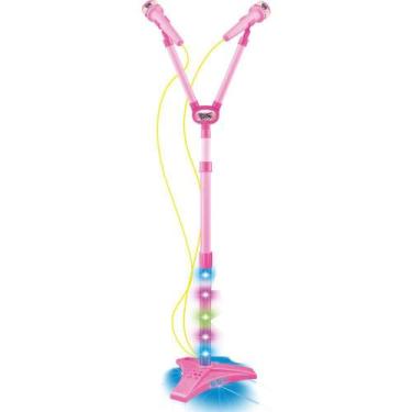 Imagem de Instrumento Musical Microfone Duplo com Pedestal Rosa - DM TOYS