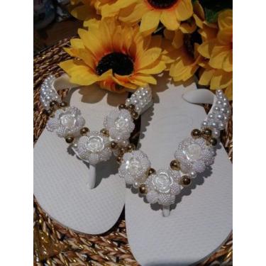 Imagem de Chinelo havaianas personalizados com perolas, Branco, 33-34
