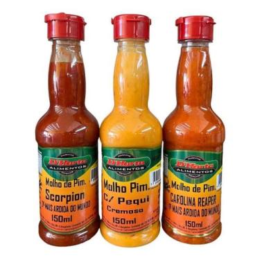 Imagem de Kit 3 Molhos 1carolina Reaper, 1scorpion E 1pequi com pimenta - D'Hort