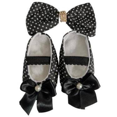 Imagem de Sapatinho + faixa tiara bebê menina - Duda Baby Shop, Preto bolinha