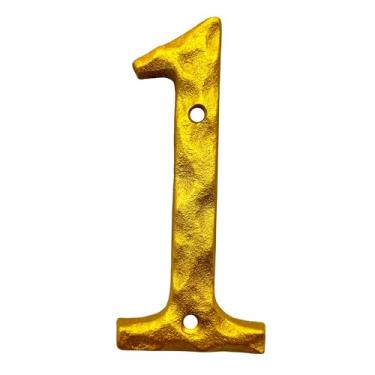 Imagem de Número de casa ou caixa de correio em ferro fundido de 12 cm de altura - Acabamento dourado elegante, à prova de ferrugem - Placa de endereço clássica e elegante/número 1