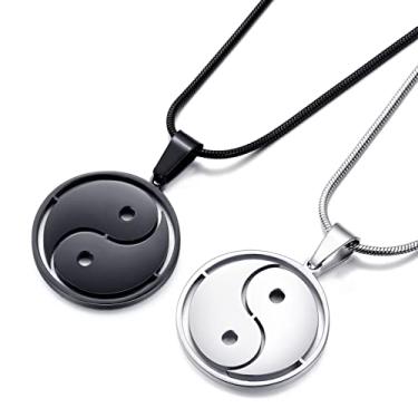 Imagem de MOO&LEE Colar com pingente Yin Yang para homens e mulheres, corrente de cobra de aço inoxidável de 55 cm, colar BFF para 2, Aço inoxidável, Sem Pedra Preciosa