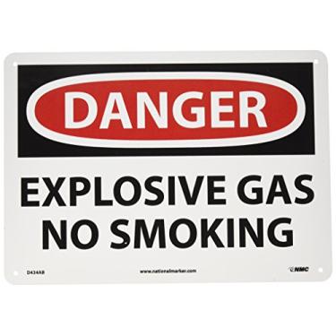 Imagem de NMC Placa D434AB OSHA, legenda "DANGER - EXPLOSIVE GAS NO SMOKING", 35,5 cm de comprimento x 25,4 cm de altura, alumínio, preto/vermelho em branco