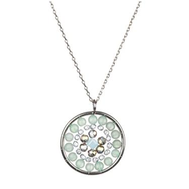 Imagem de Shag Wear Colar feminino pequeno de mandala com corrente de aço inoxidável e pedras semipreciosas de cristais, Aço inoxidável, Sem Pedra Preciosa