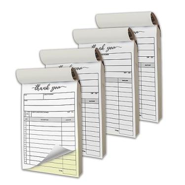 Imagem de Herzii Prints - Pacote com 4 blocos de recibos, portátil de 9 x 14 cm - Livro de recibos com cópias de carbono - Livro de faturas para pequenas empresas, livro de pedidos de vendas, 2 partes sem carbono (50 conjuntos) branco/amarelo (pacote com 4)