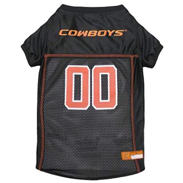 Imagem de Pets First NCAA College Oklahoma State Cowboys Jersey de malha para cães e gatos, tamanho médio, camiseta licenciada para cães com seu time favorito de futebol/basquete universitário