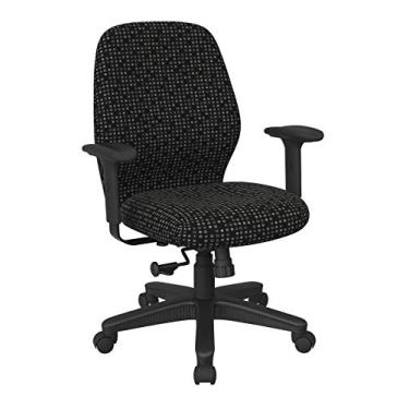 Imagem de Office Star Cadeira de mesa ergonômica para escritório no meio das costas com controle de inclinação sincronizada 2 a 1 e braços acolchoados macios ajustáveis, tecido ônix fino