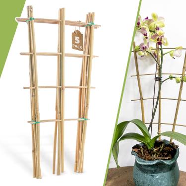 Imagem de Biotolot Pacote com 5 Treliças de Bambu de 16" para Plantas Trepadeiras - Treliça de Escada de Jardim Natural, Treliça de Suporte Em Forma de Leque para Decoração de Plantas Em Vasos Na Porta