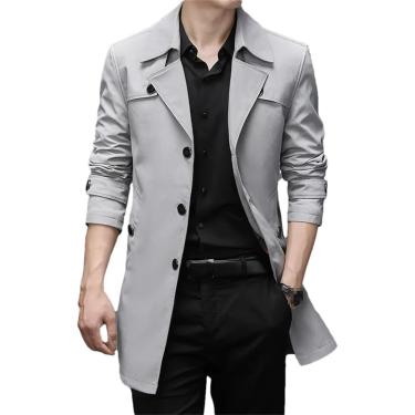 Imagem de Moda masculina longo trench coat masculino primavera e outono negócios casual trench coat cor sólida único, cinza, 3xl