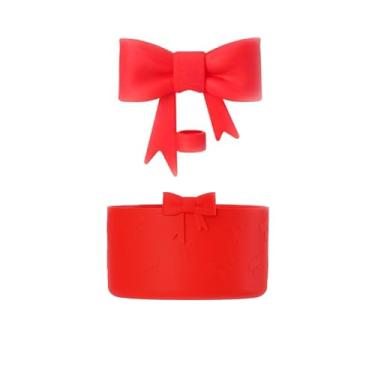 Imagem de AXMCCH Tampa de garrafa de silicone de 7,5 cm e cobertura de canudo em forma de laço de 10 mm para copo Stanley de 340 a 1,134 g (vermelho)