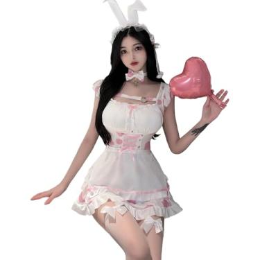 Imagem de QNCLO Lingerie feminina cosplay anime vaca sexy Kawaii pijama empregada japonesa (rosa 1)