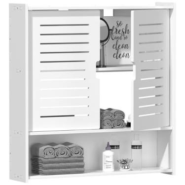 Imagem de Frstem Armário de parede de banheiro, armário de remédios montado na parede branco sobre o vaso sanitário organizador de armazenamento pendurado armário de banheiro para quarto, lavanderia, cozinha,