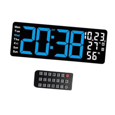 Imagem de Fenteer Relógio de parede digital com luz de atmosfera, display de temperatura multifuncional, relógio de parede LED, display grande para cozinha interna, Azul